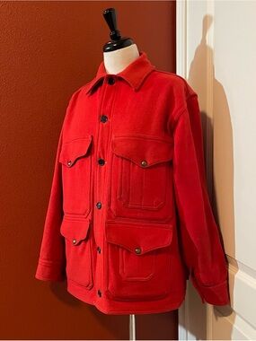 C.C Filson Men’s Vintage 50’s Union Made Scarlet 100% Wool Embossed Cruiser Coat